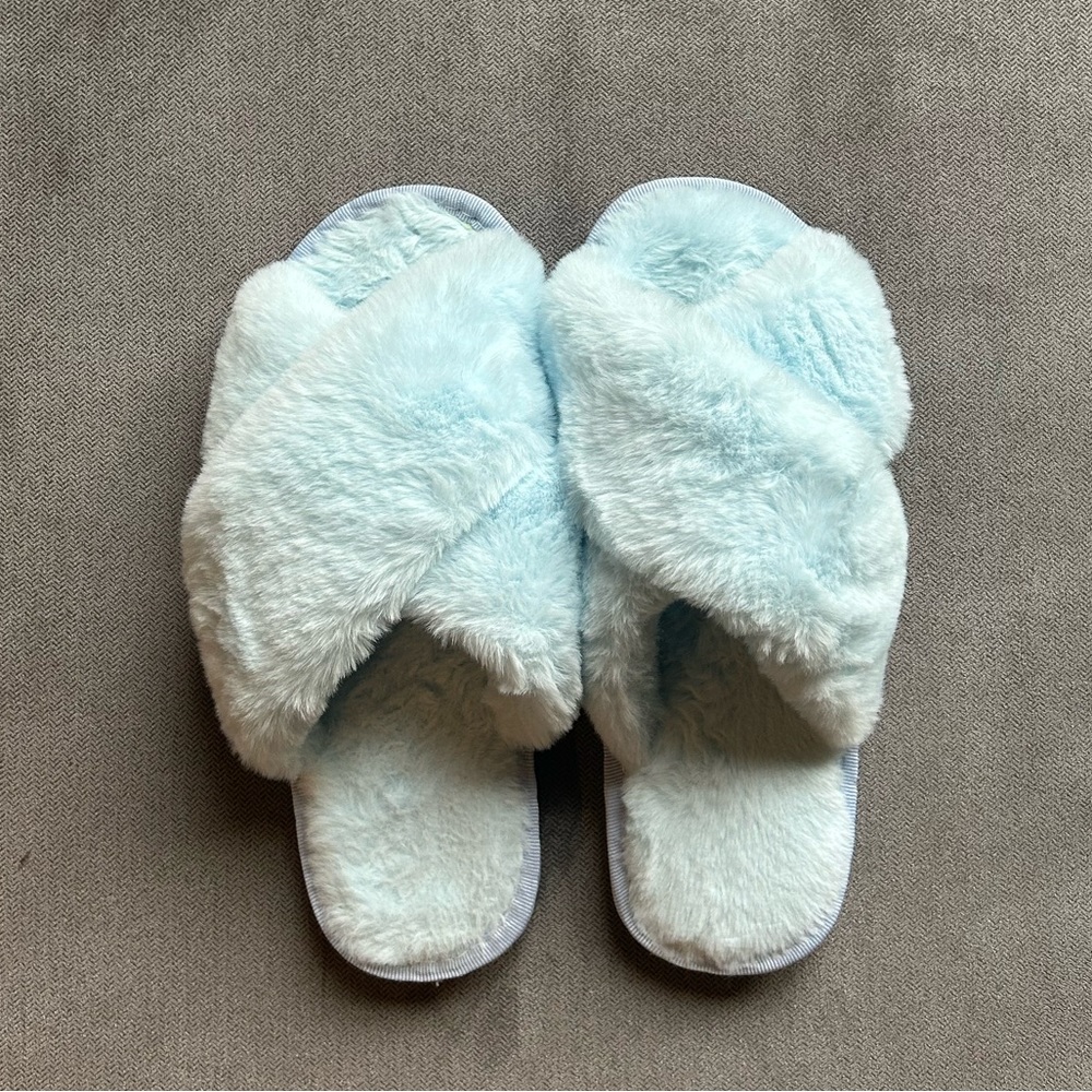 Birds Grey Dusty Blue Fuzzy Bridesmaid Slippers